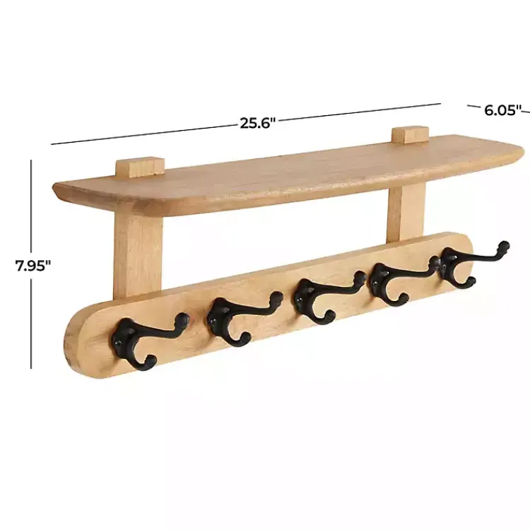 Shelves-Kirklands Home Natural Wood Wall Shelf with Hooks