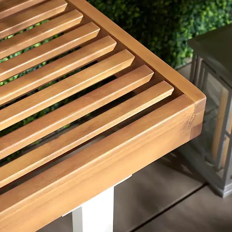 Outdoor Seating-Kirklands Home Acacia Wood and Metal Monti Outdoor Bench White