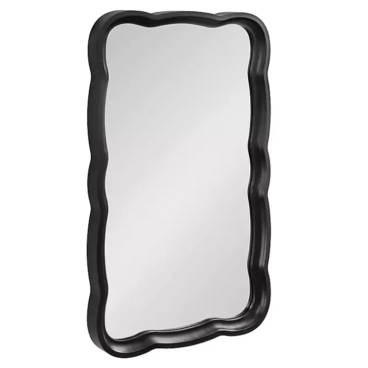 Decorative Mirrors-Kirklands Home Black Wood Scalloped Leigh Wall Mirror