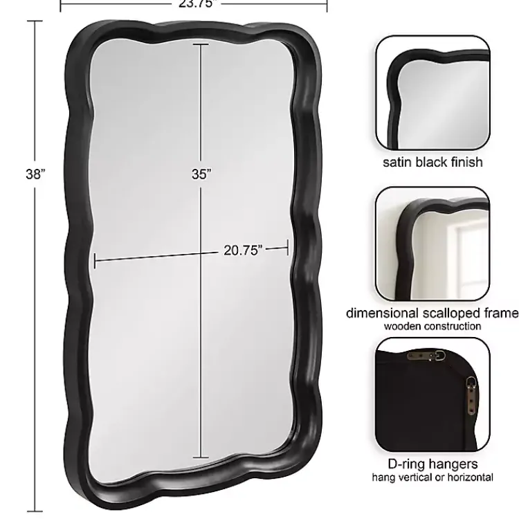 Decorative Mirrors-Kirklands Home Black Wood Scalloped Leigh Wall Mirror