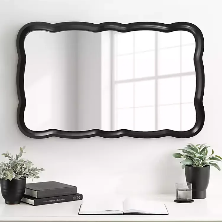 Decorative Mirrors-Kirklands Home Black Wood Scalloped Leigh Wall Mirror