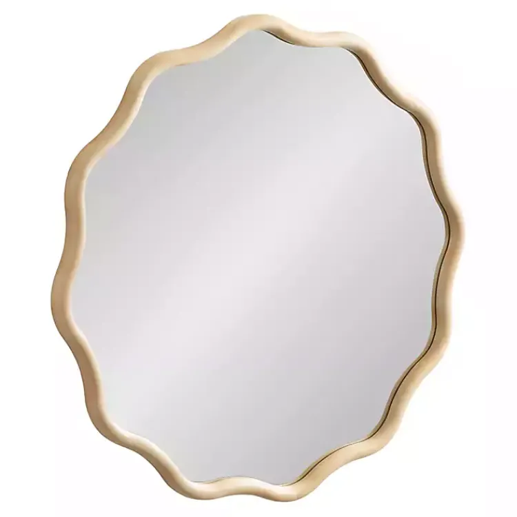 Decorative Mirrors-Kirklands Home Natural Wavy Scallop Round Wall Mirror Tan