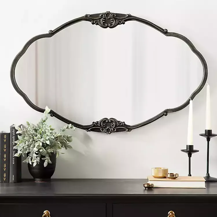 Decorative Mirrors-Kirklands Home Black Novella Baroque Wall Mirror