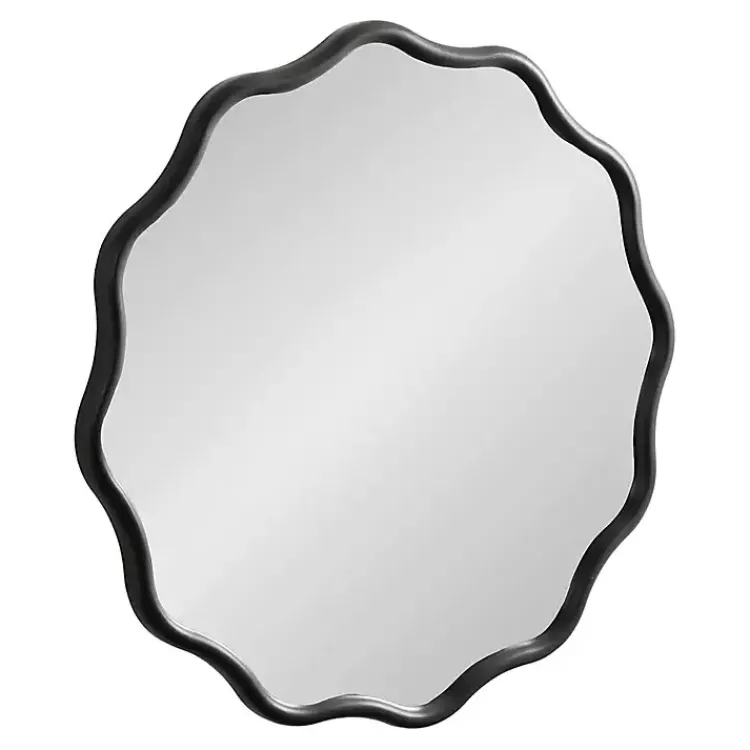 Decorative Mirrors-Kirklands Home Wavy Scallop Round Wall Mirror Black