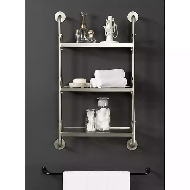 Shelves-Kirklands Home Metal and Glass 3-Tier Wall Shelf Silver