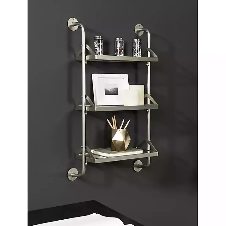 Shelves-Kirklands Home Metal and Glass 3-Tier Wall Shelf Silver
