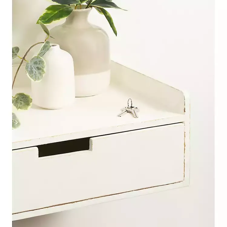 Accent & End Tables-Kirklands Home Distressed Drawer Kitt Floating Side Table White