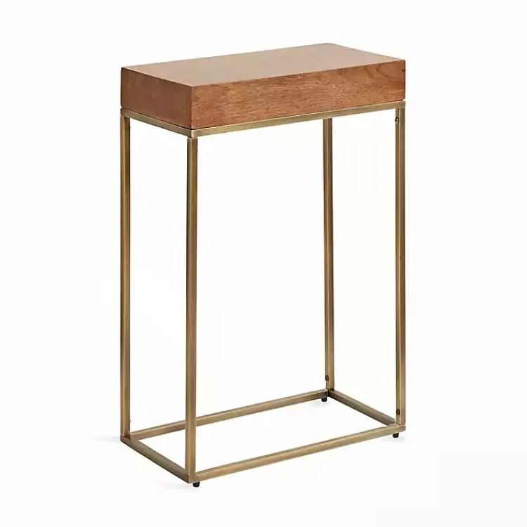 Accent & End Tables-Kirklands Home Mango Wood & Slim Karlsen Accent Table Gold