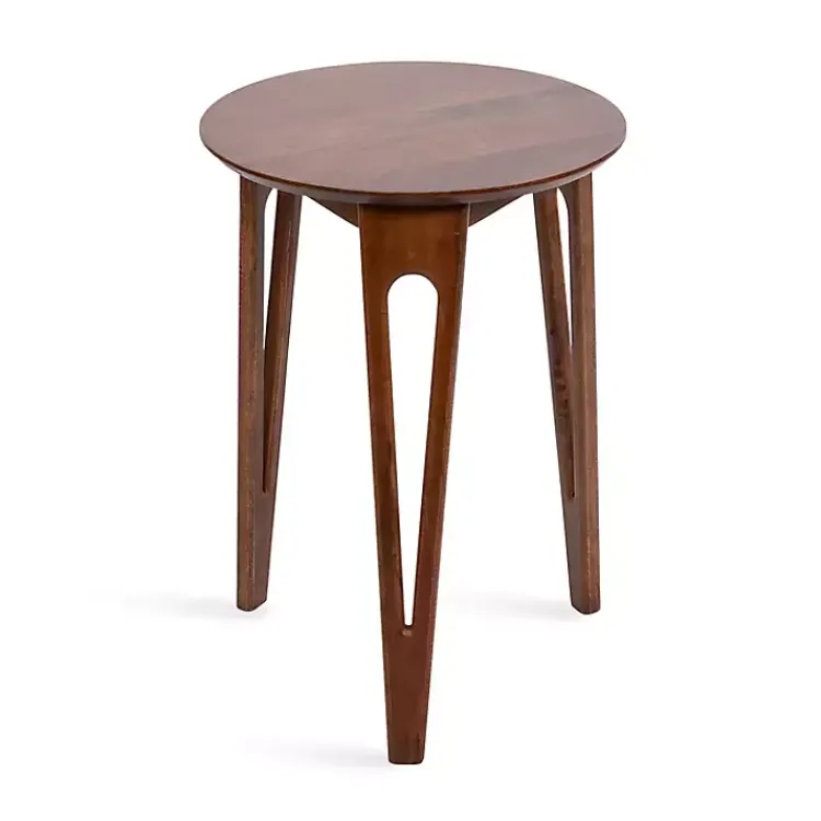 Accent & End Tables-Kirklands Home Walnut Mango Wood Round Kershaw Accent Table Brown