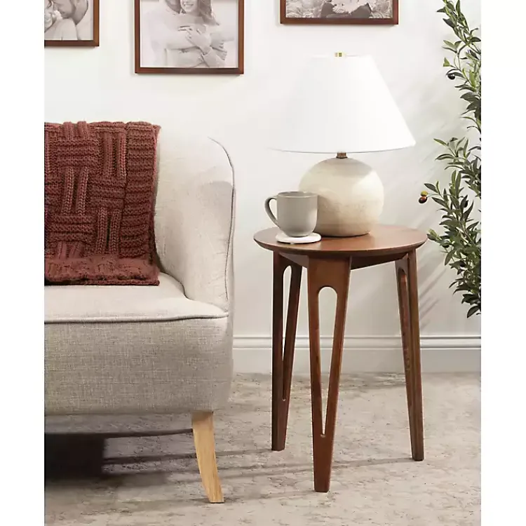 Accent & End Tables-Kirklands Home Walnut Mango Wood Round Kershaw Accent Table Brown