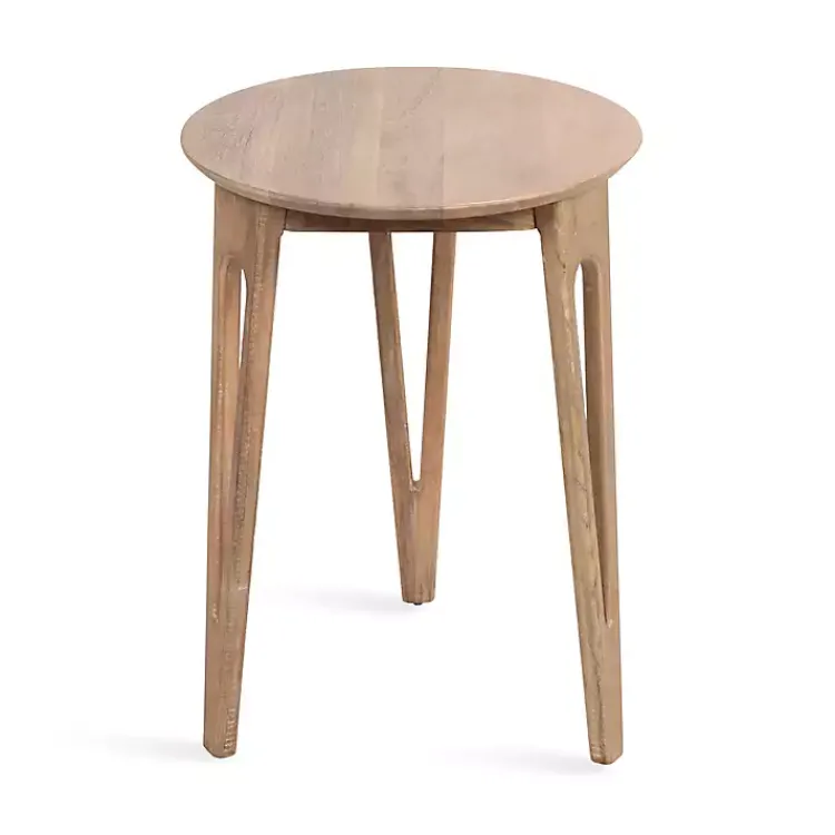 Accent & End Tables-Kirklands Home Natural Mango Wood Round Kershaw Accent Table Tan
