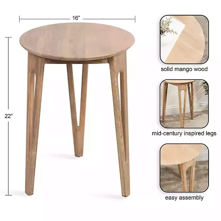 Accent & End Tables-Kirklands Home Natural Mango Wood Round Kershaw Accent Table Tan