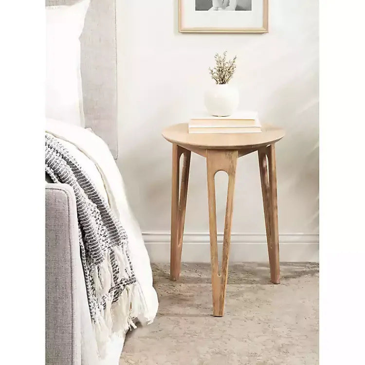 Accent & End Tables-Kirklands Home Natural Mango Wood Round Kershaw Accent Table Tan