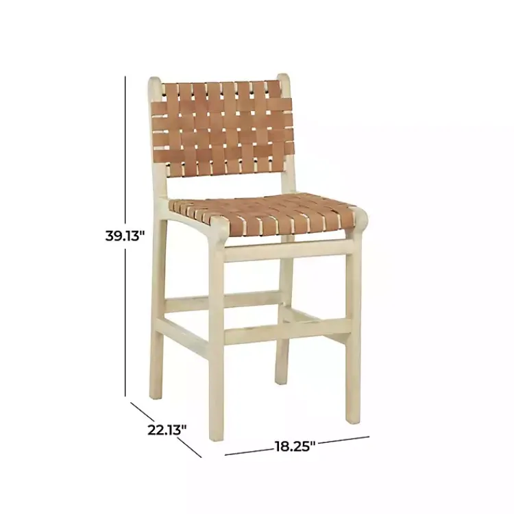 Bar Stools & Counter Height Stools-Kirklands Home Light Brown Woven Leather Wooden Counter Stool Tan
