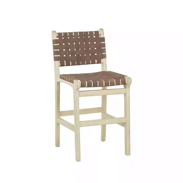 Bar Stools & Counter Height Stools-Kirklands Home Woven Leather Wooden Counter Stool Brown
