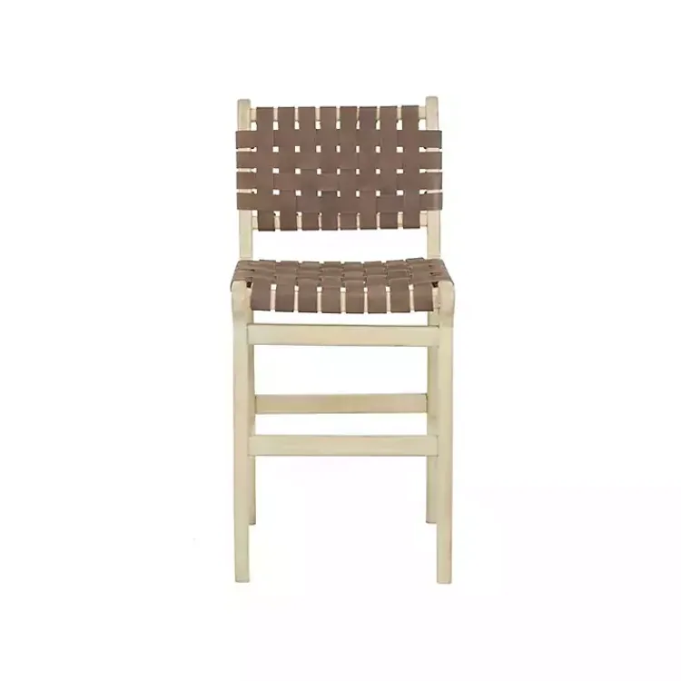 Bar Stools & Counter Height Stools-Kirklands Home Woven Leather Wooden Counter Stool Brown