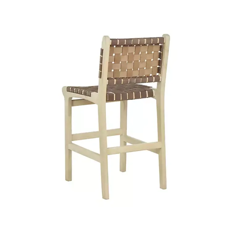 Bar Stools & Counter Height Stools-Kirklands Home Woven Leather Wooden Counter Stool Brown