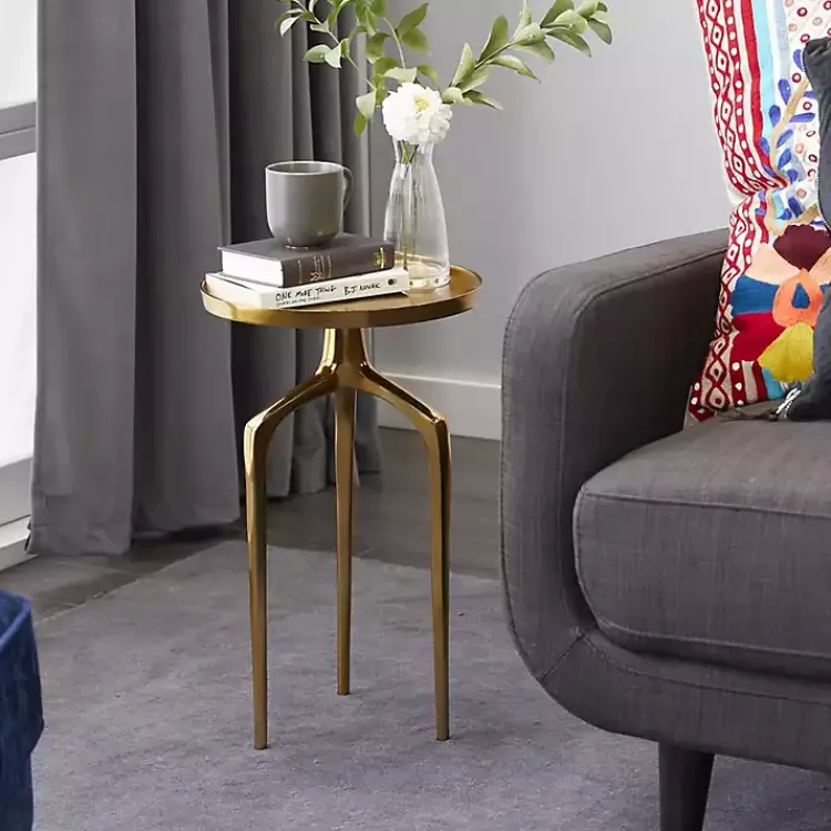 Accent & End Tables-Kirklands Home Metal Round Tripod Accent Table Gold