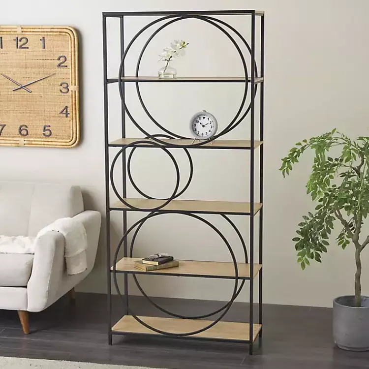 Bookshelves-Kirklands Home Black Metal Circles 5-Tier Bookcase