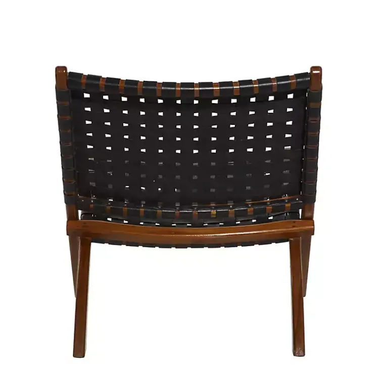 Accent Chairs-Kirklands Home Woven Leather Folding Accent Chair Black