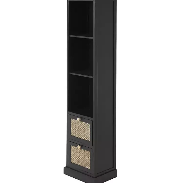 Bookshelves-Kirklands Home Wood and Rattan 3-Tier Bookcase Black
