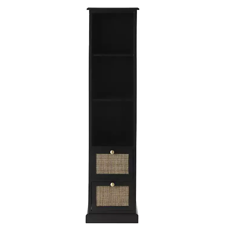 Bookshelves-Kirklands Home Wood and Rattan 3-Tier Bookcase Black