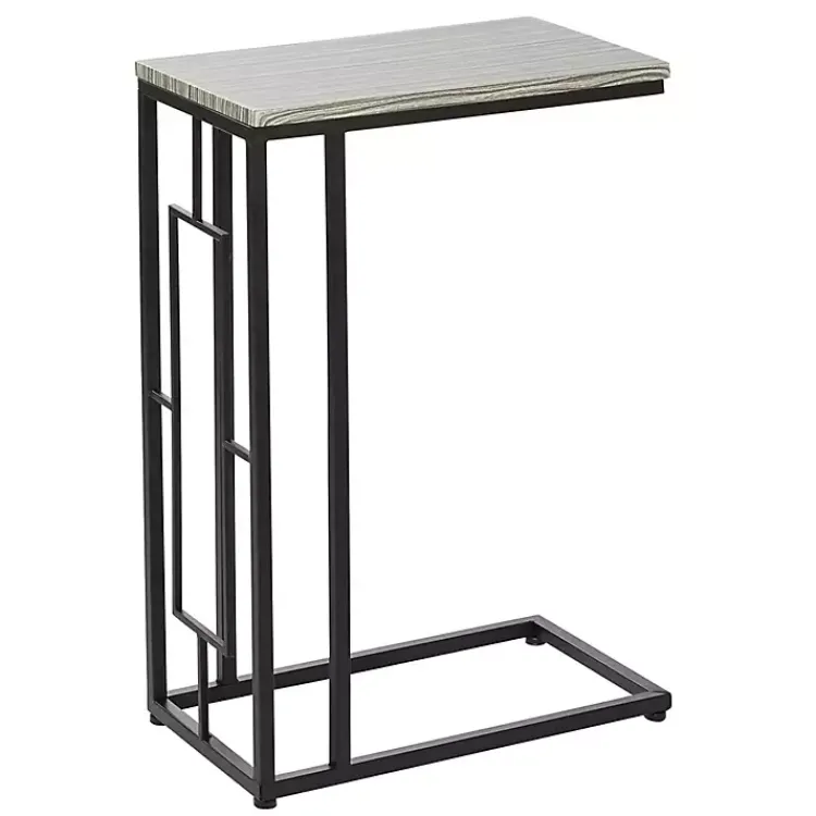 Accent & End Tables-Kirklands Home Gunmetal Black Geometric Metal C-Table Brown