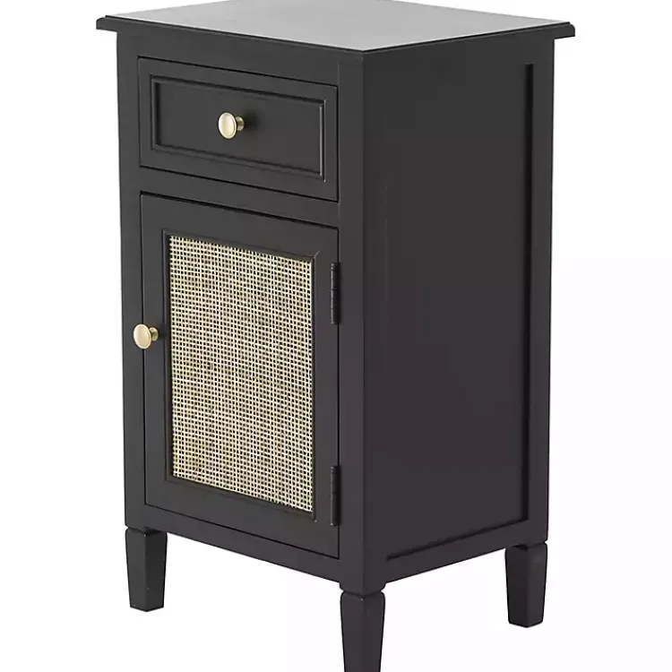 Cabinets & Sideboards-Kirklands Home Wood & Natural Rattan Small Cabinet Black