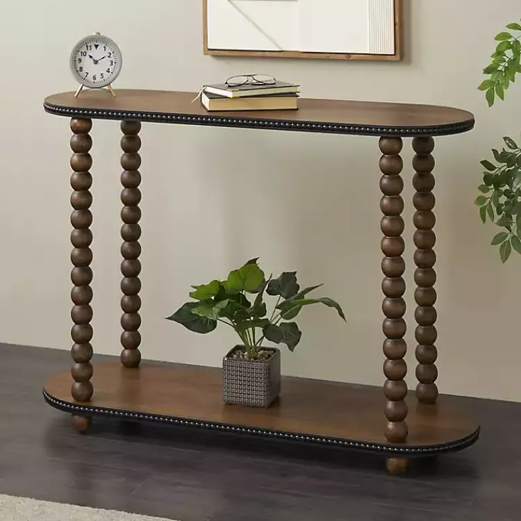 Console Tables-Kirklands Home Dark Wood Beaded Spindle Console Table Brown