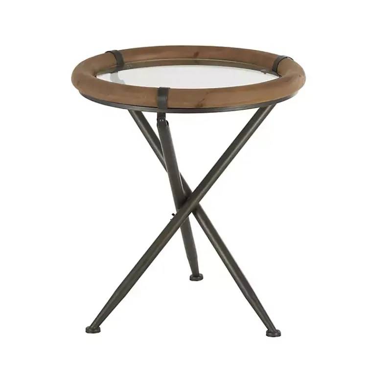 Accent & End Tables-Kirklands Home Wood and Glass Round Tripod Accent Table Brown