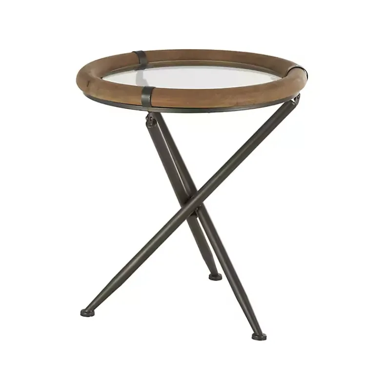 Accent & End Tables-Kirklands Home Wood and Glass Round Tripod Accent Table Brown