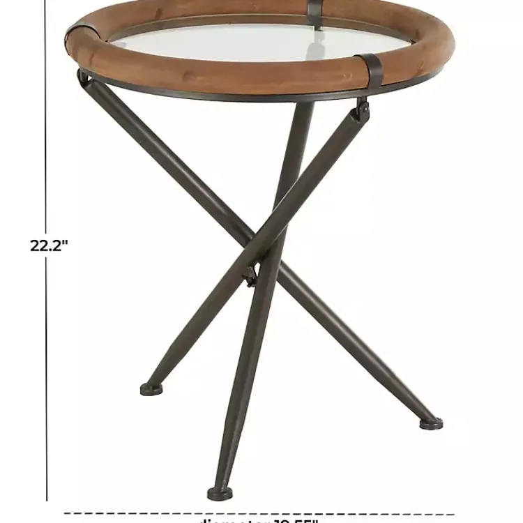 Accent & End Tables-Kirklands Home Wood and Glass Round Tripod Accent Table Brown