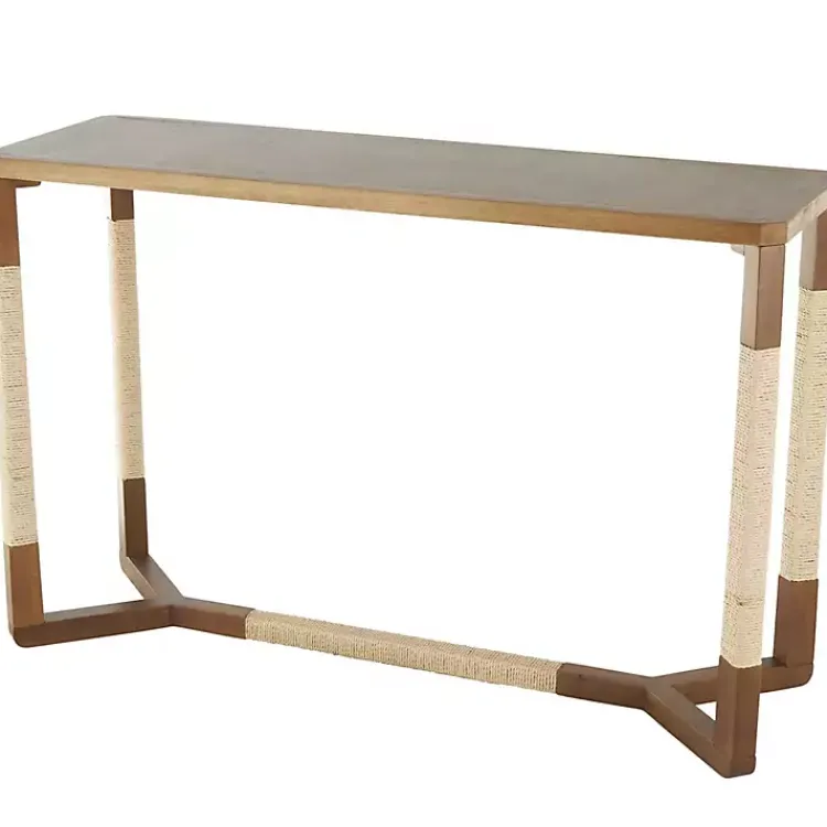 Console Tables-Kirklands Home Wood and Rope Geometric Console Table Brown