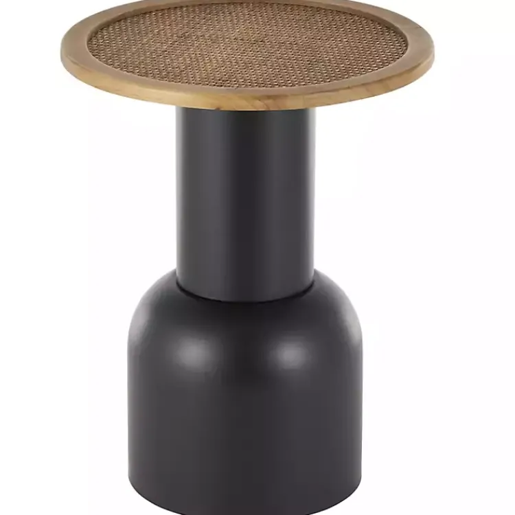 Accent & End Tables-Kirklands Home Black Metal Rattan Pedestal Accent Table, 16 in. Brown