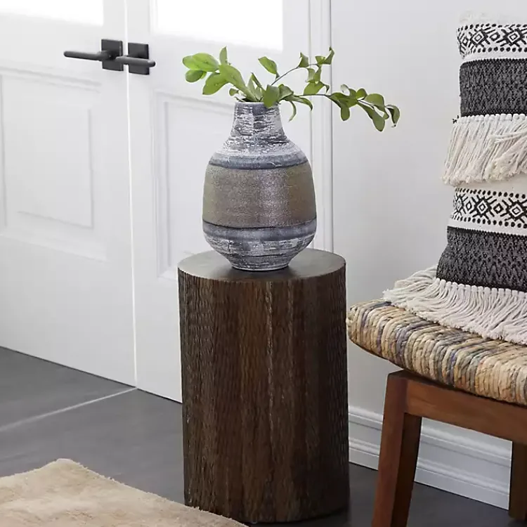 Accent & End Tables-Kirklands Home Teak Wood Drum Accent Table Brown