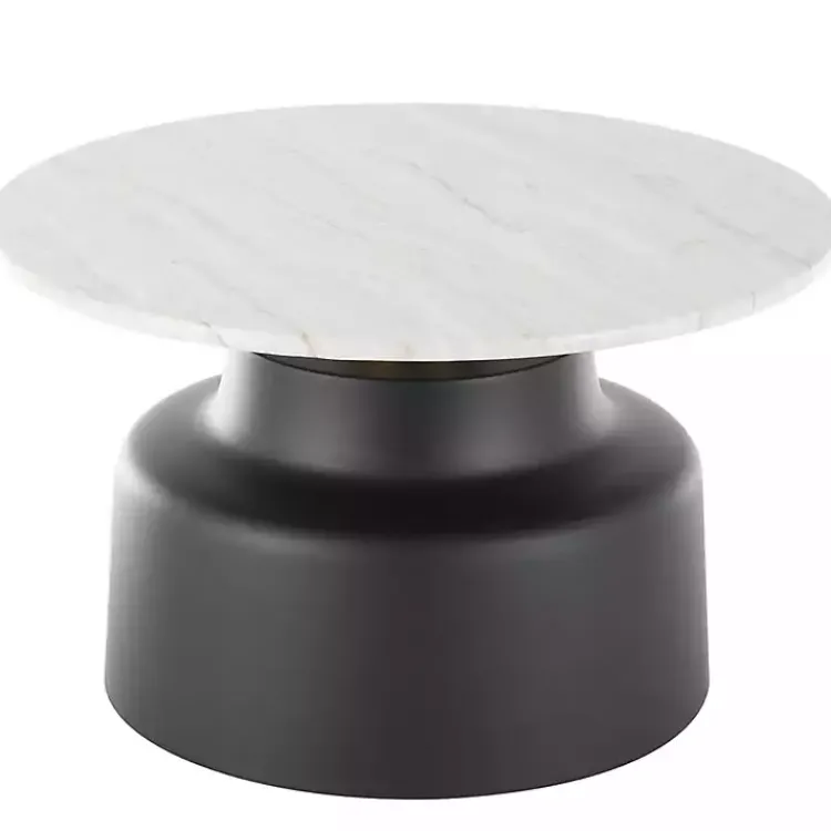 Coffee Tables-Kirklands Home Marble & Black Metal Pedestal Coffee Table White