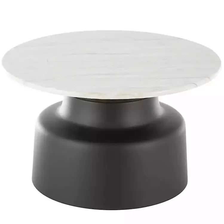Coffee Tables-Kirklands Home Marble & Black Metal Pedestal Coffee Table White