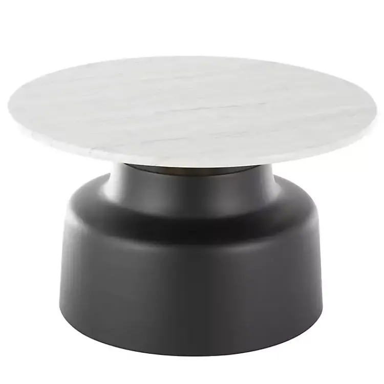 Coffee Tables-Kirklands Home Marble & Black Metal Pedestal Coffee Table White