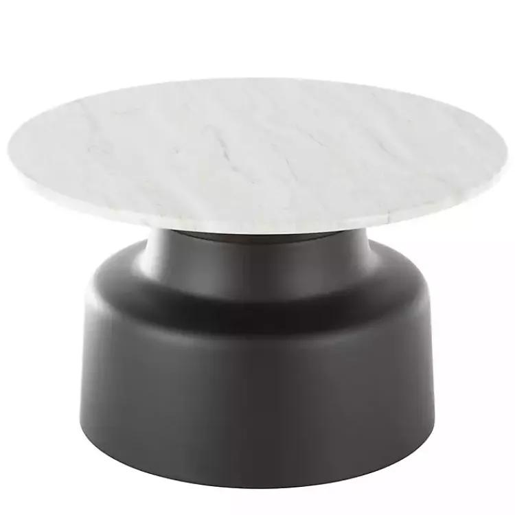 Coffee Tables-Kirklands Home Marble & Black Metal Pedestal Coffee Table White