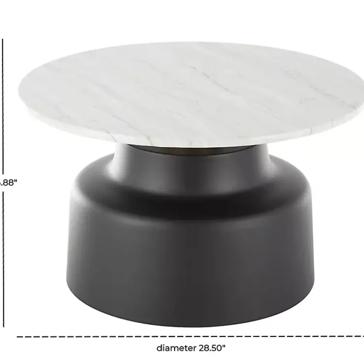 Coffee Tables-Kirklands Home Marble & Black Metal Pedestal Coffee Table White