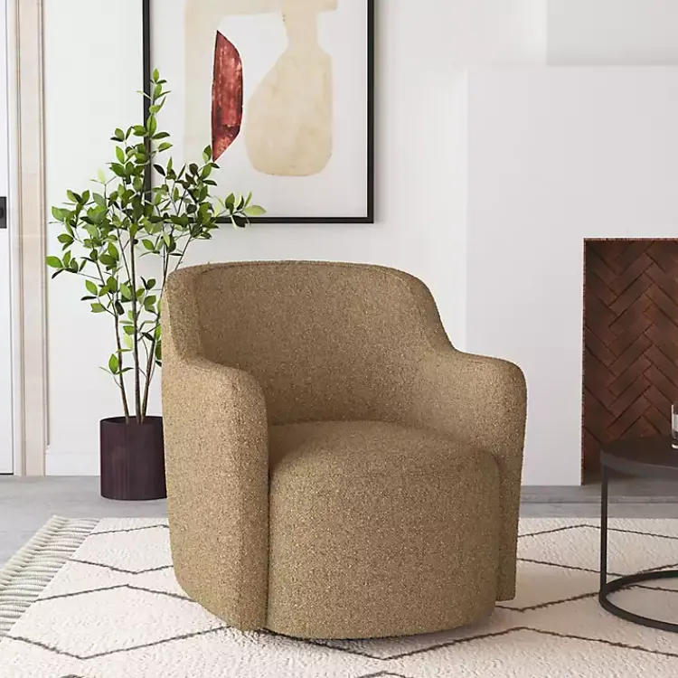 Accent Chairs-Kirklands Home Light Swivel Barrel Accent Chair Brown
