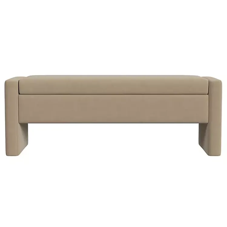 Benches & Ottomans-Kirklands Home Velvet Upholstered Modern Storage Bench Tan