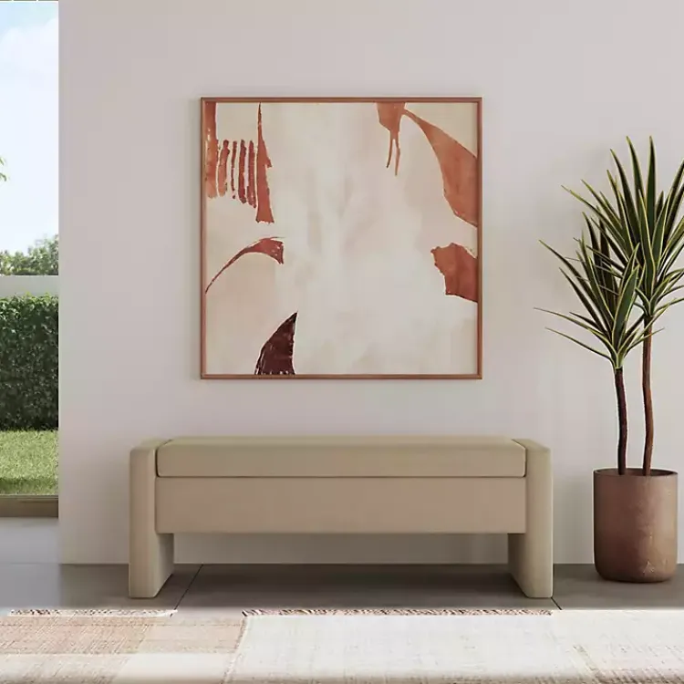 Benches & Ottomans-Kirklands Home Velvet Upholstered Modern Storage Bench Tan