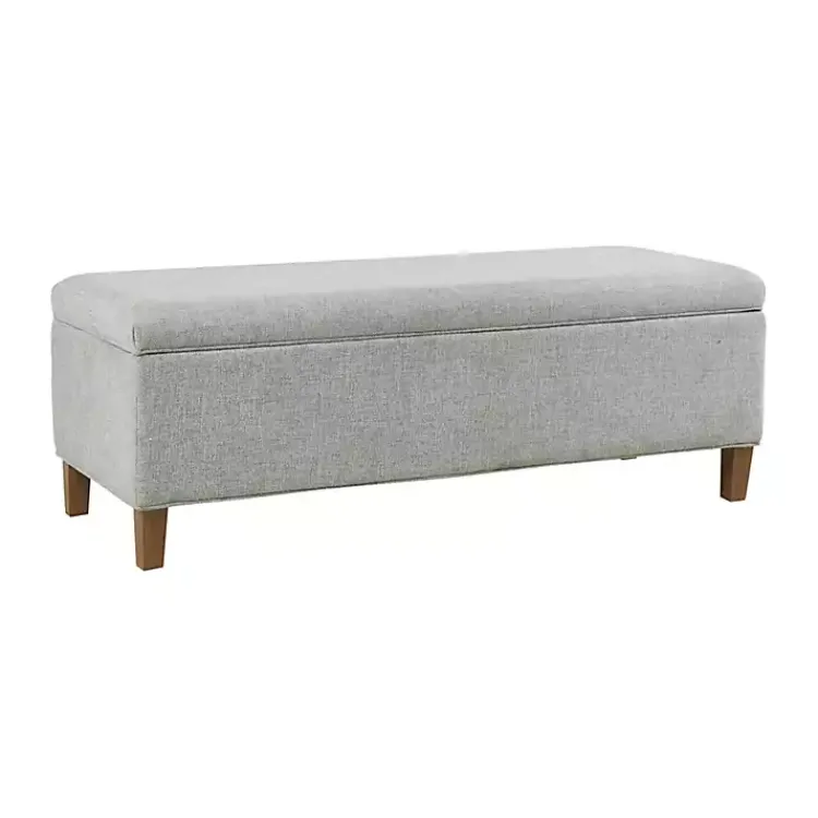 Benches & Ottomans-Kirklands Home Blue-Gray Upholstered Soft-Close Storage Bench
