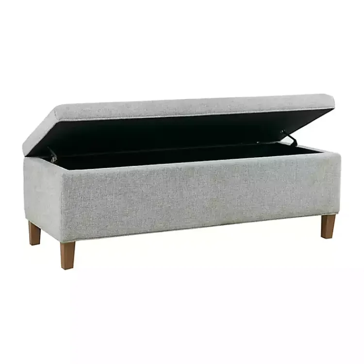 Benches & Ottomans-Kirklands Home Blue-Gray Upholstered Soft-Close Storage Bench