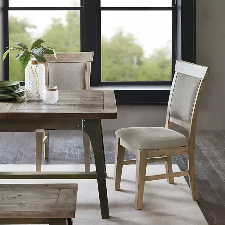 Dining Chairs-Kirklands Home Cream Upholstered Rustic Dining Chairs, Set of 2 Tan