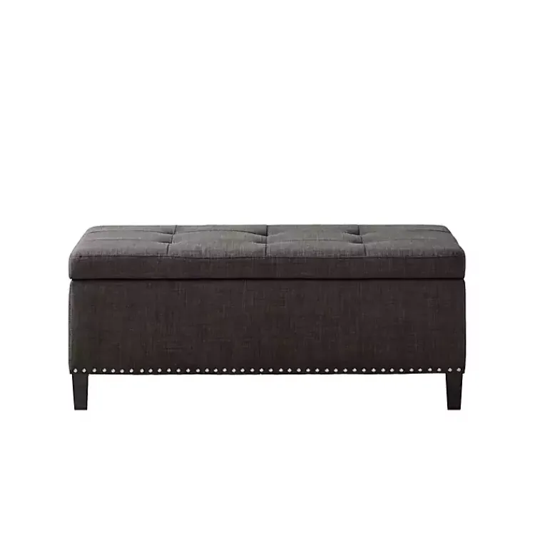 Benches & Ottomans-Kirklands Home Linen Button Tufted Storage Bench Black
