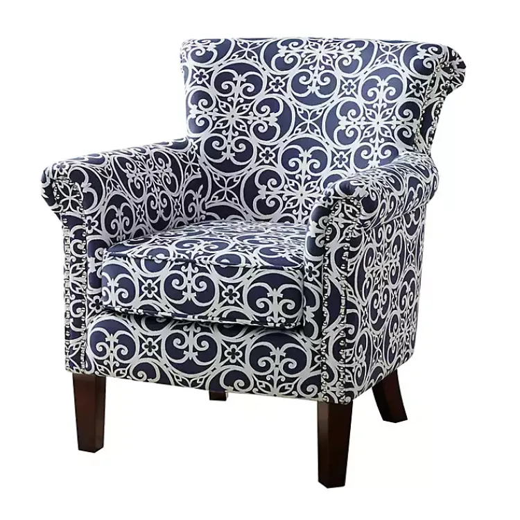 Accent Chairs-Kirklands Home Fretwork Accent Club Chair Blue