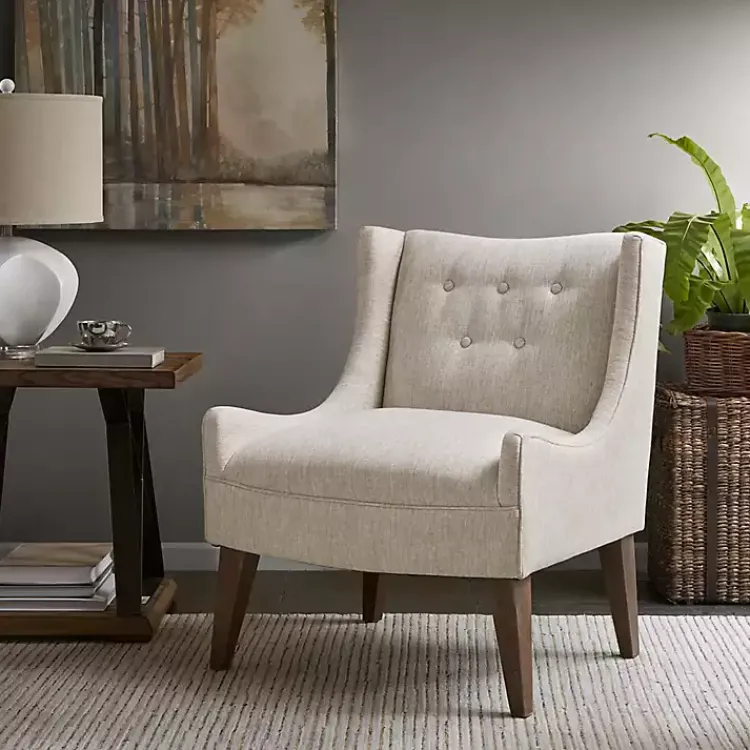 Accent Chairs-Kirklands Home Tufted Curved Accent Chair Ivory