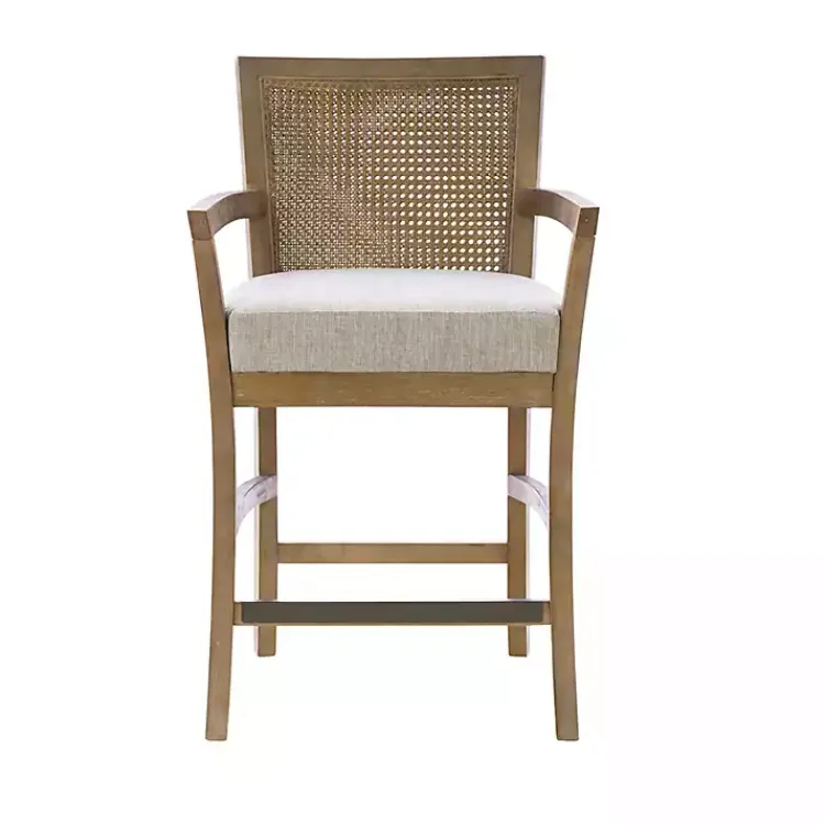 Bar Stools & Counter Height Stools-Kirklands Home Upholstered Cane Backrest Counter Stool Ivory
